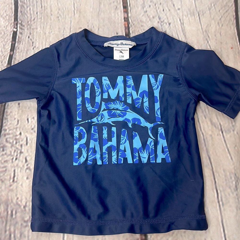 Tommy Bahama Blue Short Sleeve Rash Guard Swim Top Baby Boy Size 12 Months